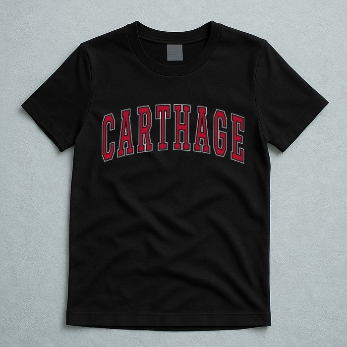 Carthage Illinois Souvenir College Style Red Text T-Shirt