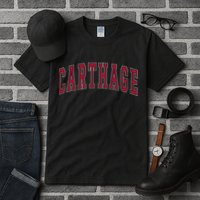 Carthage Illinois Souvenir College Style Red Text Tall T-Shirt