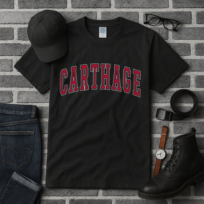 Carthage Illinois Souvenir College Style Red Text Tall T-Shirt