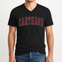Carthage Illinois Souvenir College Style Red Text V-Neck T-Shirt