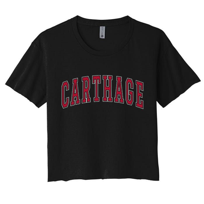 Carthage Illinois Souvenir College Style Red Text Women's Crop Top Tee