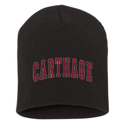 Carthage Illinois Souvenir College Style Red Text Short Acrylic Beanie