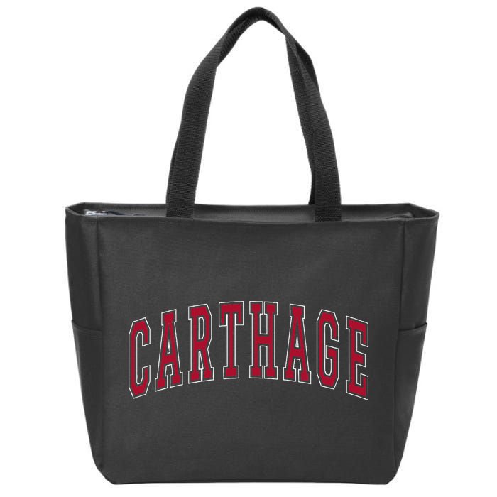 Carthage Illinois Souvenir College Style Red Text Zip Tote Bag