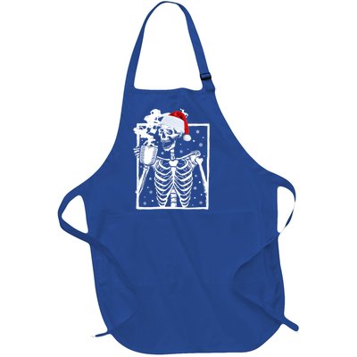 Coffee Ing Skeleton Skull Santa Hat Christmas Great Gift Full-Length Apron With Pockets