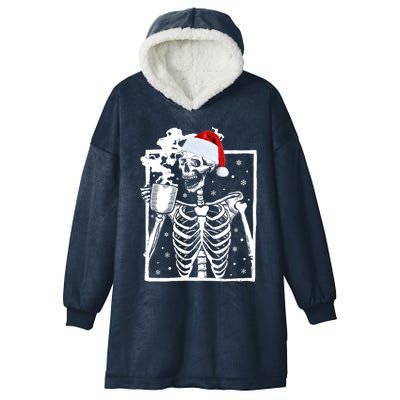 Coffee Ing Skeleton Skull Santa Hat Christmas Great Gift Hooded Wearable Blanket