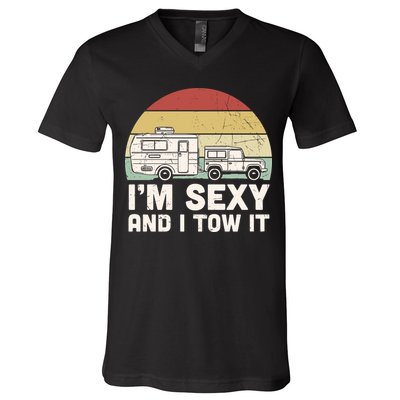 Camping I'm Sexy And I Tow It Funny Retro Sunset V-Neck T-Shirt