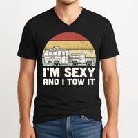 Camping I'm Sexy And I Tow It Funny Retro Sunset V-Neck T-Shirt