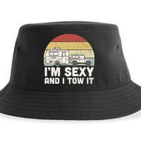 Camping I'm Sexy And I Tow It Funny Retro Sunset Sustainable Bucket Hat