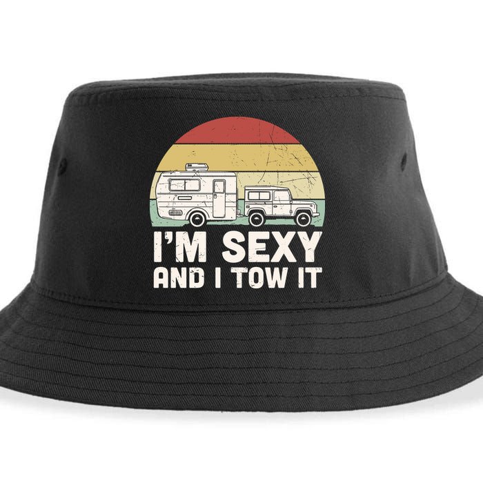 Camping I'm Sexy And I Tow It Funny Retro Sunset Sustainable Bucket Hat