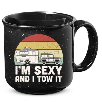 Camping I'm Sexy And I Tow It Funny Retro Sunset 15oz Campfire Ceramic Mug
