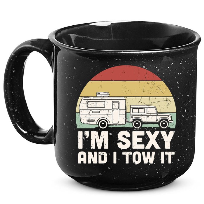 Camping I'm Sexy And I Tow It Funny Retro Sunset 15oz Campfire Ceramic Mug