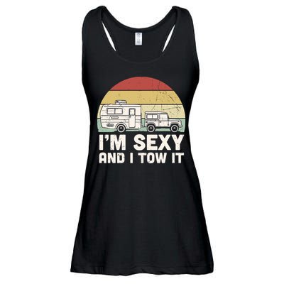 Camping I'm Sexy And I Tow It Funny Retro Sunset Ladies Essential Flowy Tank