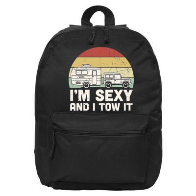 Camping I'm Sexy And I Tow It Funny Retro Sunset 16 in Basic Backpack