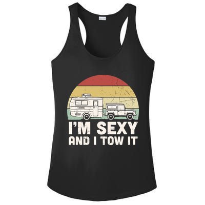 Camping I'm Sexy And I Tow It Funny Retro Sunset Ladies PosiCharge Competitor Racerback Tank