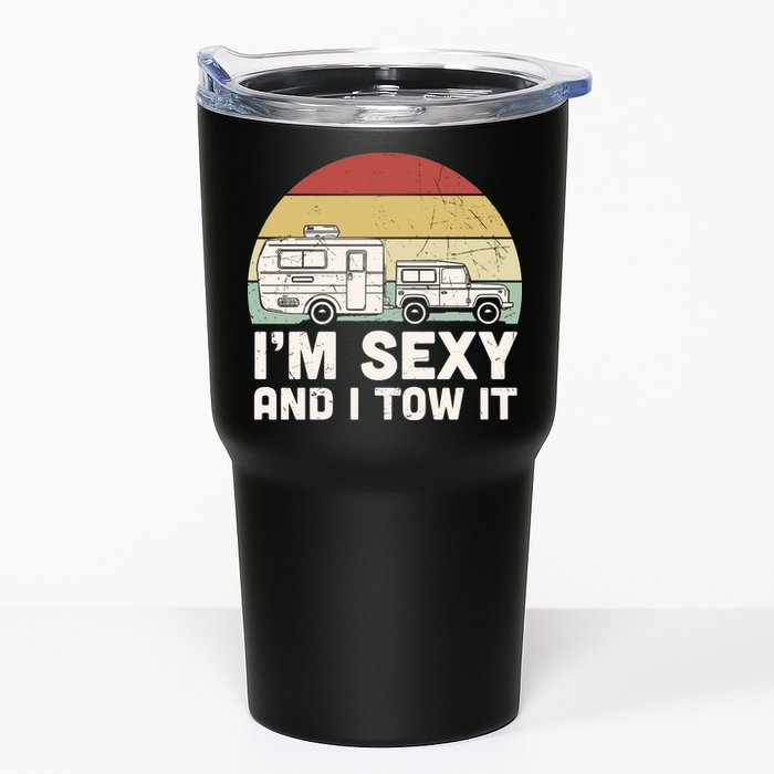 Camping I'm Sexy And I Tow It Funny Retro Sunset Tumbler
