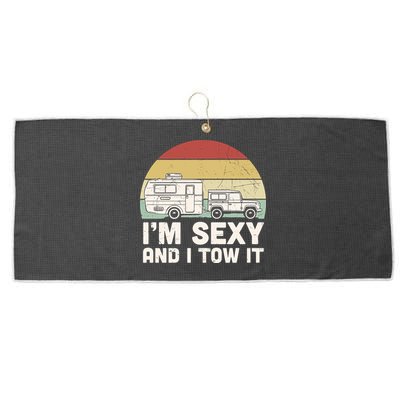 Camping I'm Sexy And I Tow It Funny Retro Sunset Large Microfiber Waffle Golf Towel