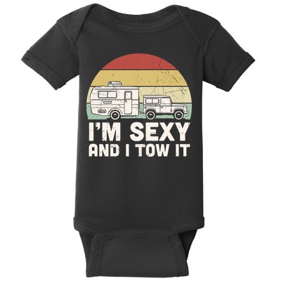 Camping I'm Sexy And I Tow It Funny Retro Sunset Baby Bodysuit