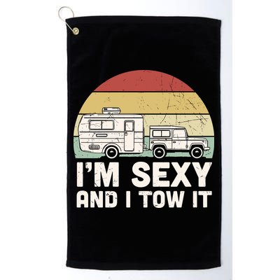 Camping I'm Sexy And I Tow It Funny Retro Sunset Golf Towel