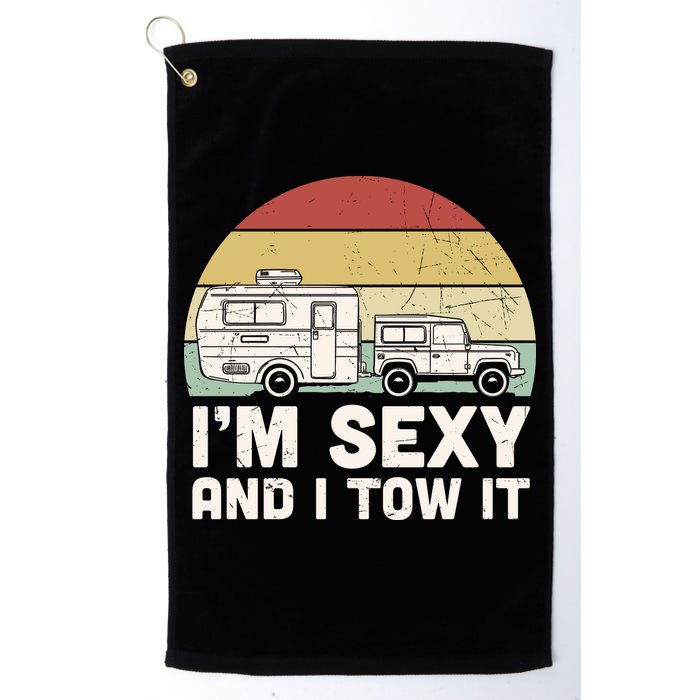 Camping I'm Sexy And I Tow It Funny Retro Sunset Golf Towel