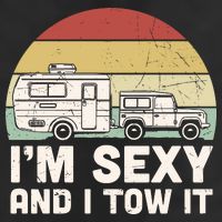 Camping I'm Sexy And I Tow It Funny Retro Sunset Golf Towel