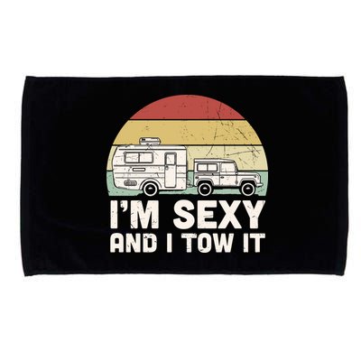 Camping I'm Sexy And I Tow It Funny Retro Sunset Microfiber Hand Towel