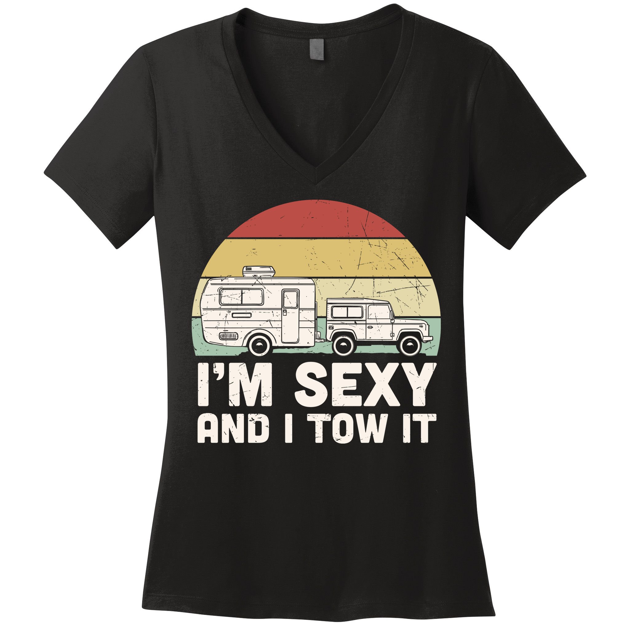 Camping I'm Sexy And I Tow It Funny Retro Sunset Women's V-Neck T-Shirt