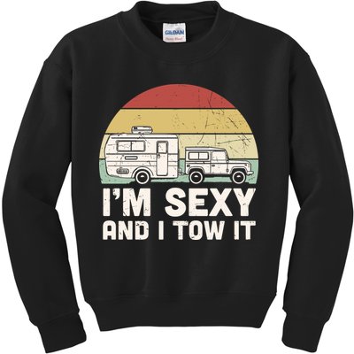 Camping I'm Sexy And I Tow It Funny Retro Sunset Kids Sweatshirt