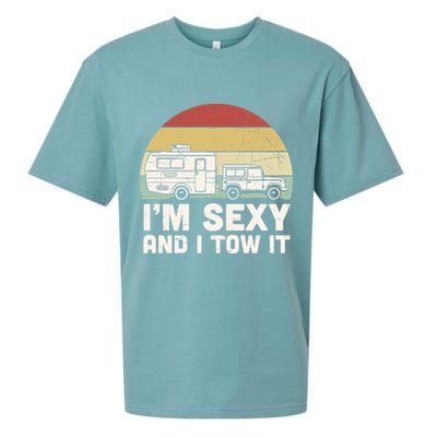 Camping I'm Sexy And I Tow It Funny Retro Sunset Sueded Cloud Jersey T-Shirt