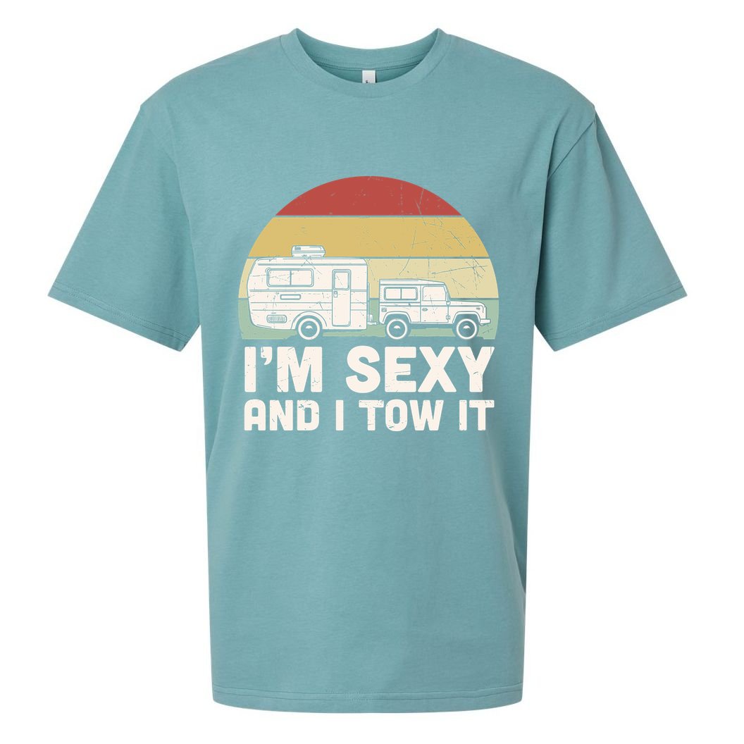 Camping I'm Sexy And I Tow It Funny Retro Sunset Sueded Cloud Jersey T-Shirt