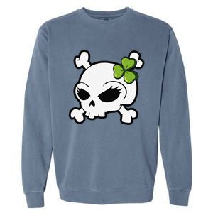 Cute Irish Shamrock Leaf Skull Garment-Dyed Sweatshirt