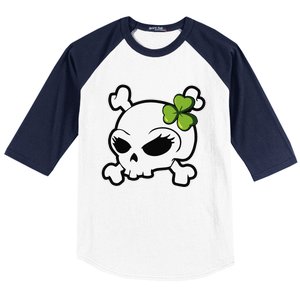 Cute Irish Shamrock Leaf Skull Baseball Sleeve Shirt