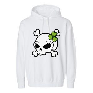 Cute Irish Shamrock Leaf Skull Garment-Dyed Fleece Hoodie