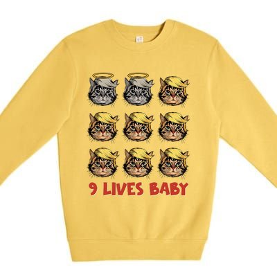 Cat In Suite With Trump Hair American Flag Nine Lives Baby Premium Crewneck Sweatshirt