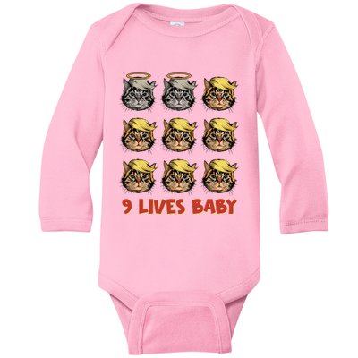 Cat In Suite With Trump Hair American Flag Nine Lives Baby Baby Long Sleeve Bodysuit