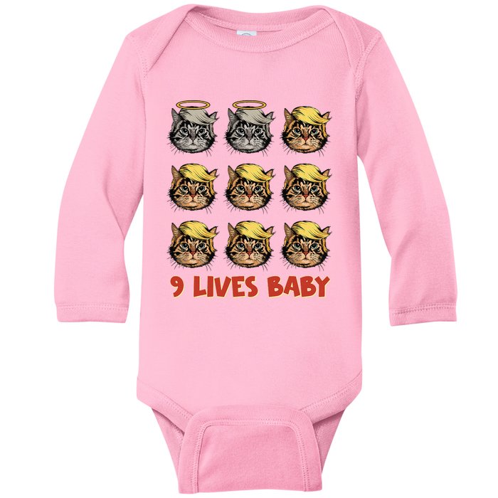 Cat In Suite With Trump Hair American Flag Nine Lives Baby Baby Long Sleeve Bodysuit