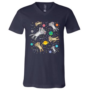 Cats In Space Galaxy Bad Art For Cat Lovers V-Neck T-Shirt