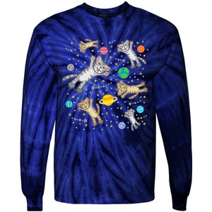 Cats In Space Galaxy Bad Art For Cat Lovers Tie-Dye Long Sleeve Shirt