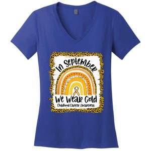 Childhood In September We Wear Gold Rainbow Childhood Cancer Women's V-Neck T-Shirt