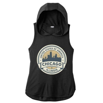 Chicago Illinois Stamp Logo Ladies PosiCharge Tri-Blend Wicking Draft Hoodie Tank