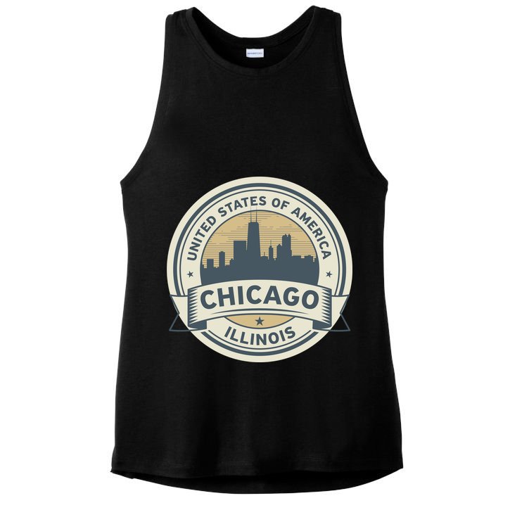 Chicago Illinois Stamp Logo Ladies PosiCharge Tri-Blend Wicking Tank