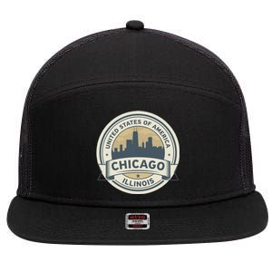 Chicago Illinois Stamp Logo 7 Panel Mesh Trucker Snapback Hat