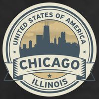 Chicago Illinois Stamp Logo 7 Panel Mesh Trucker Snapback Hat