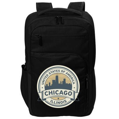 Chicago Illinois Stamp Logo Impact Tech Backpack