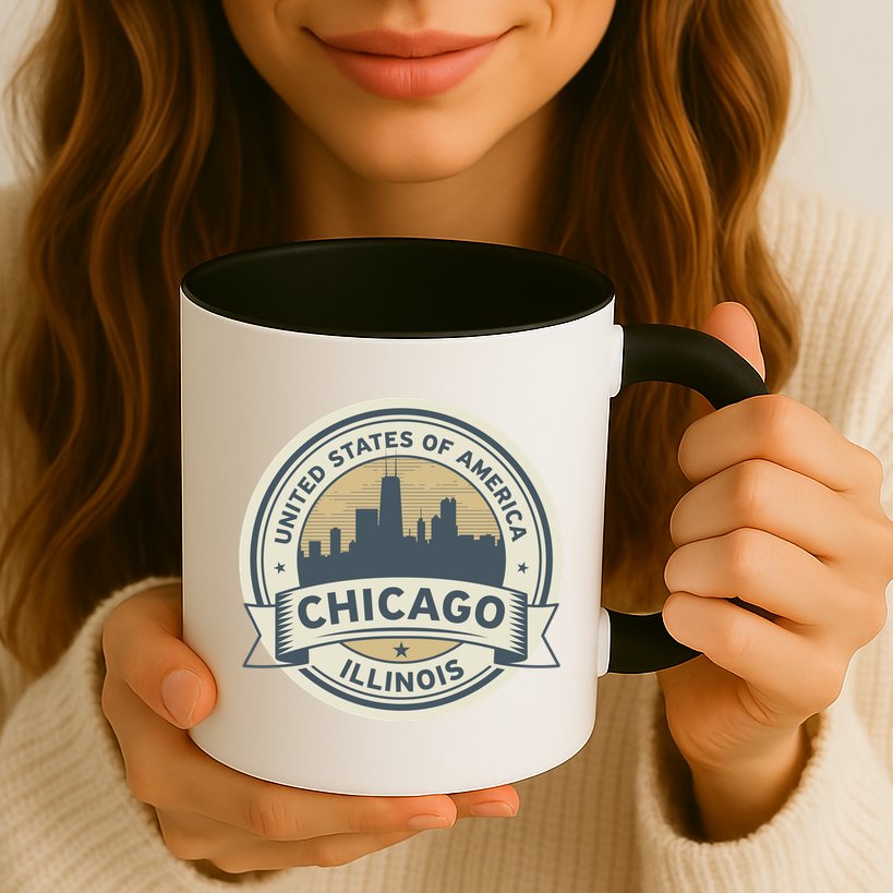 Chicago Illinois Stamp Logo Mug