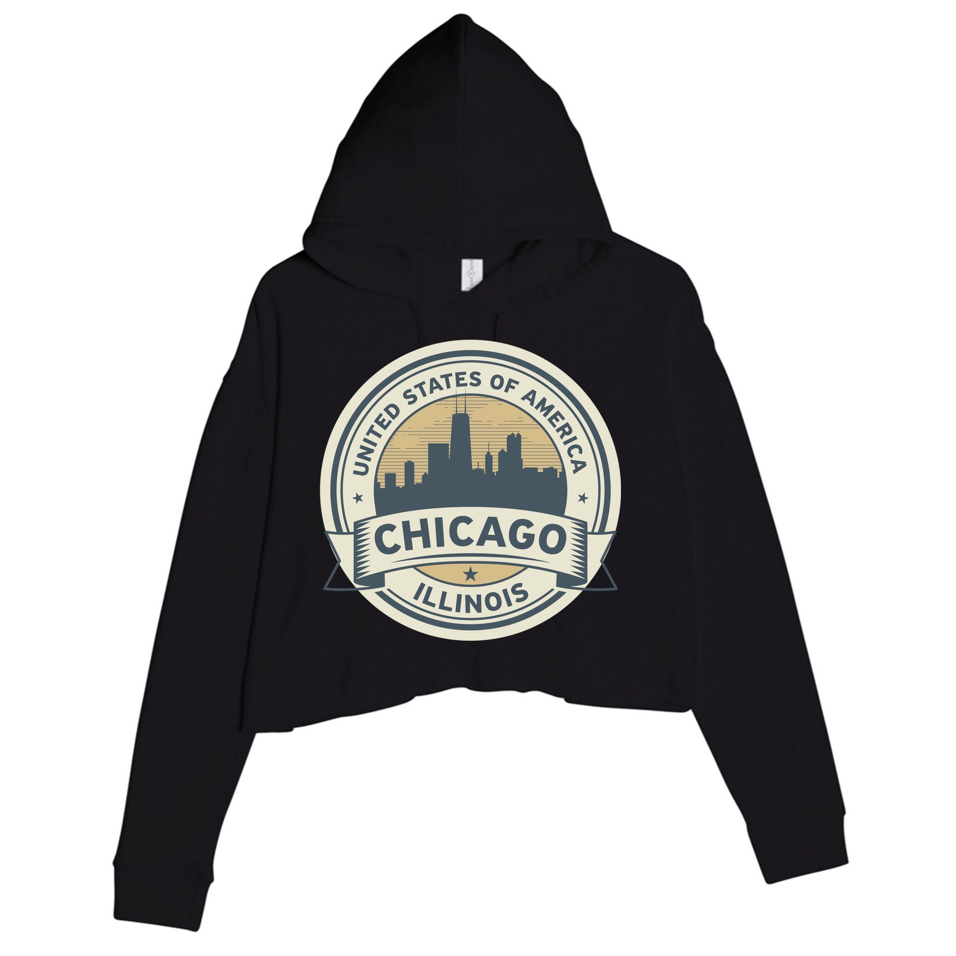 Chicago Illinois Stamp Logo Crop Fleece Hoodie