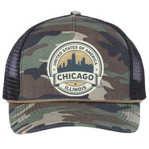 Chicago Illinois Stamp Logo Retro Rope Trucker Hat Cap