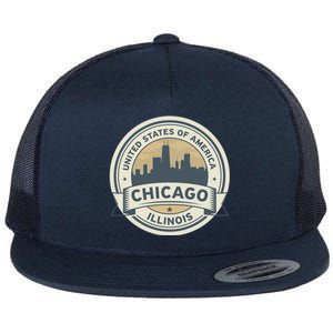 Chicago Illinois Stamp Logo Flat Bill Trucker Hat