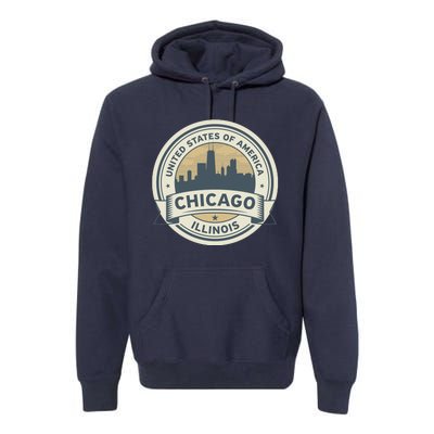 Chicago Illinois Stamp Logo Premium Hoodie