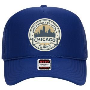 Chicago Illinois Stamp Logo High Crown Mesh Back Trucker Hat