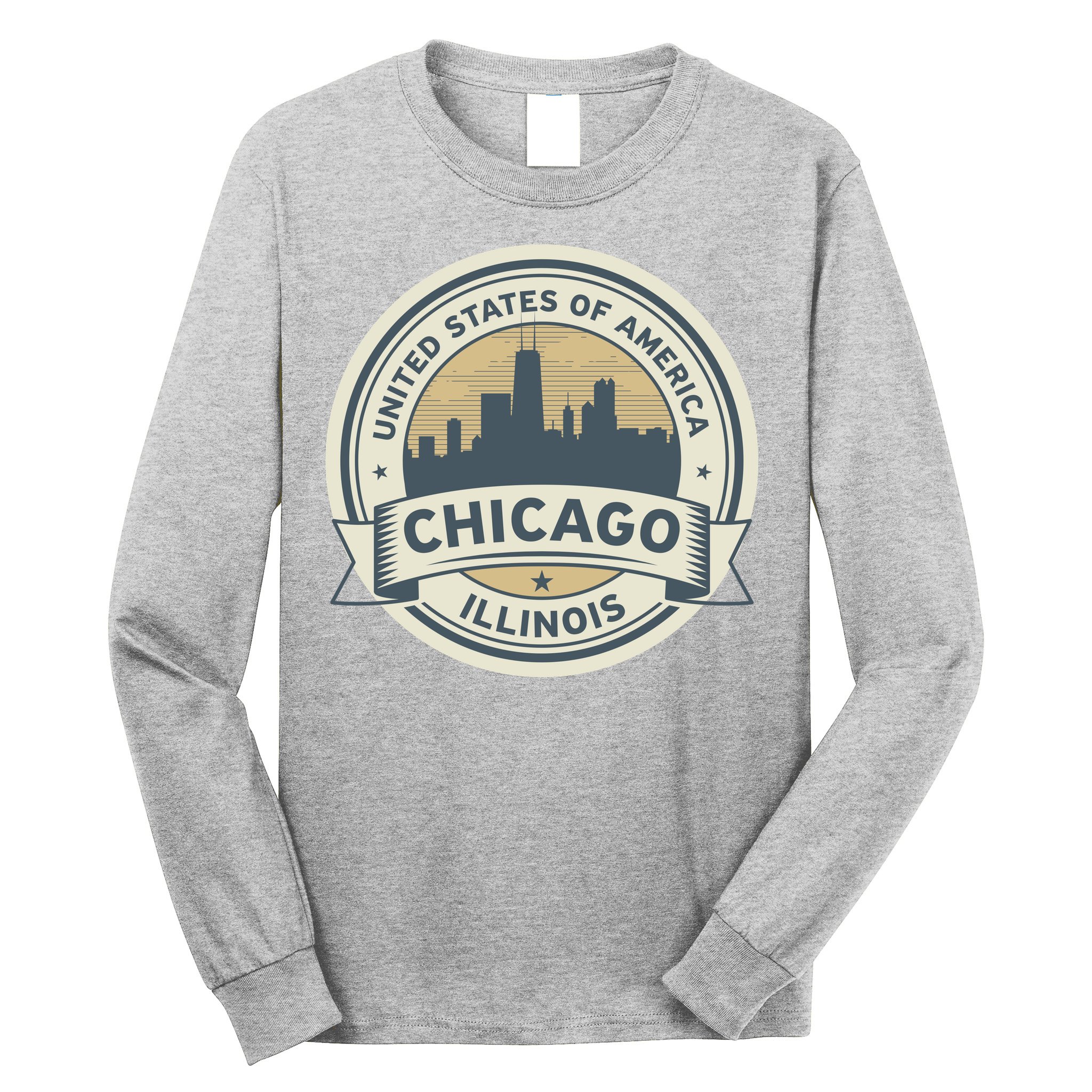 Chicago Illinois Stamp Logo Long Sleeve Shirt